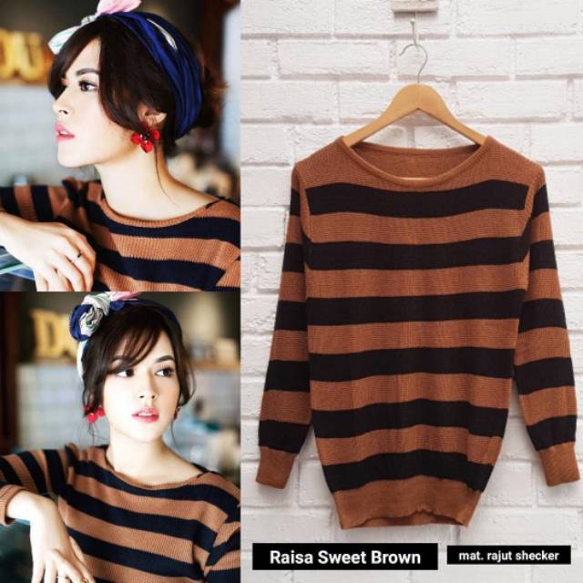 Rajut Raisa SWEET BROWN SHECKER l Pakaian Rajut Wanita l Rajut Round Neck l Rajut Oblong Murah Keren