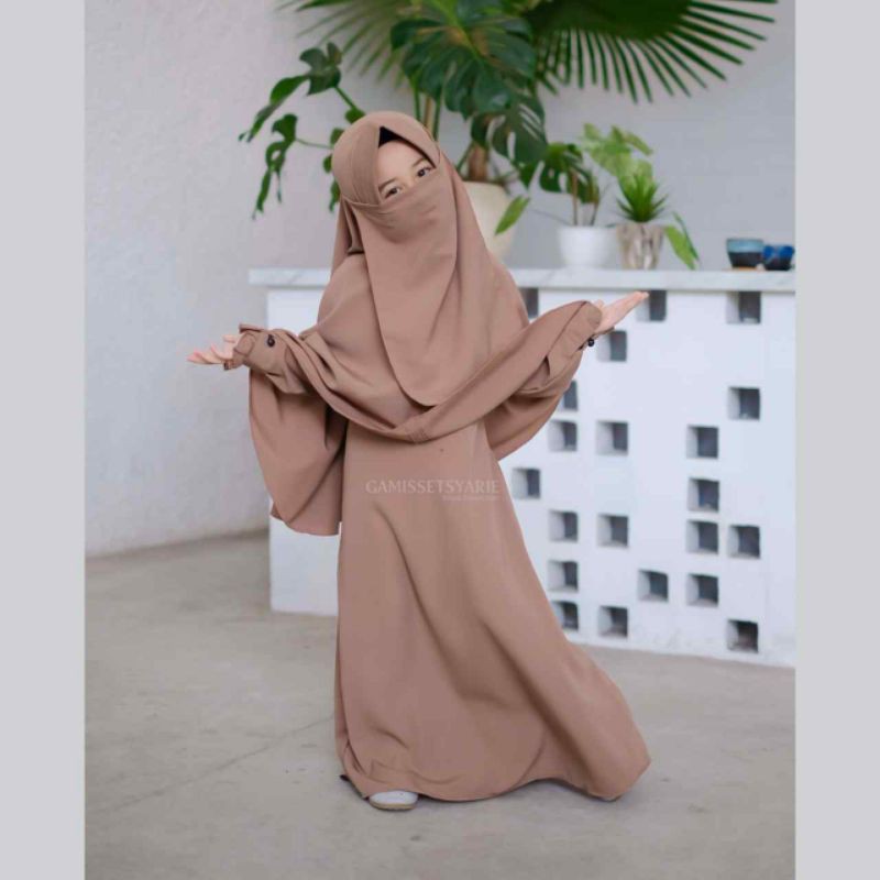 Gamis Anak Syari Basic Dress Set Kerudung Baju Muslim Anak Setelan Jilbab Cadar Usia 4Tahun-12Tahun