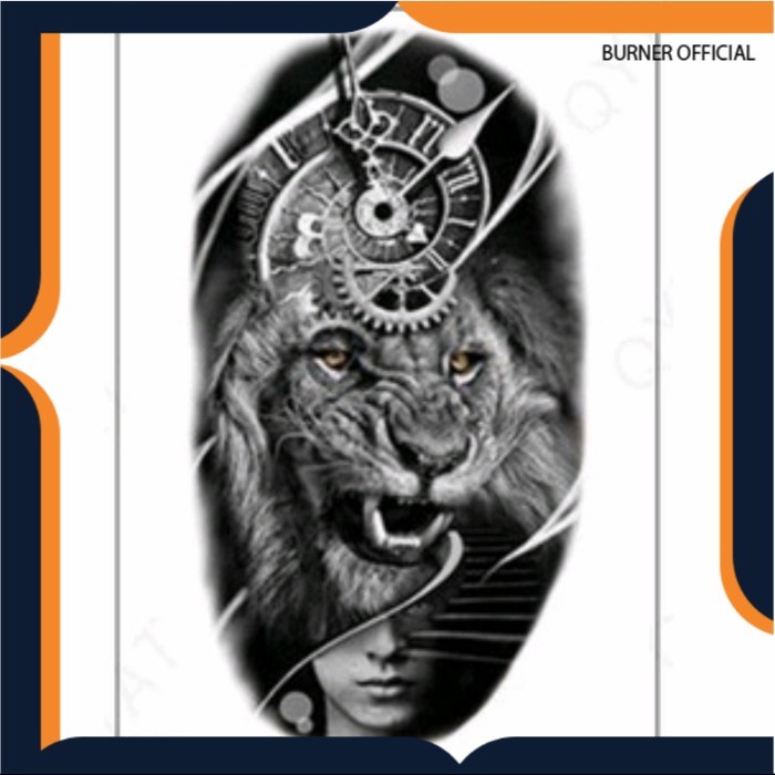 TATO TEMPORER LION CLOCK SINGA PRIA / Temporary Tatoo palsu sticker tempel