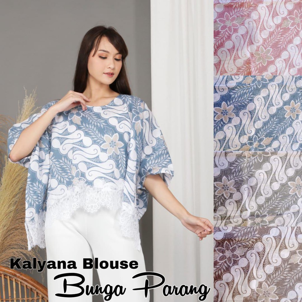 Blouse Kalyana Bunga Parang Batwing Besar Atasan Blus Batik Jumbo Super Big Size Waka Renda Brokat