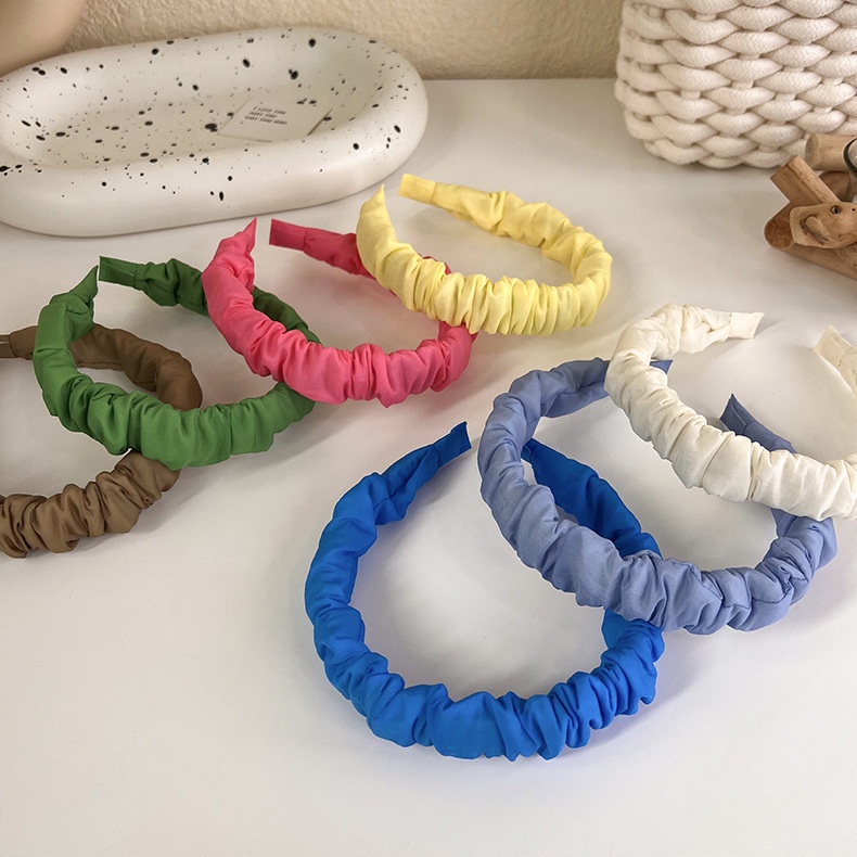 BANDO KAIN KERUT WARNA POLOS BENDO WANITA KOREA SOLID COLOR LEMBUT HEADBAND HAIRBAND KOREAN HEAD HAIR BAND AKSESORIS RAMBUT SCRUNCHIE LEBAR WIDE PASTEL COLOR SOFT