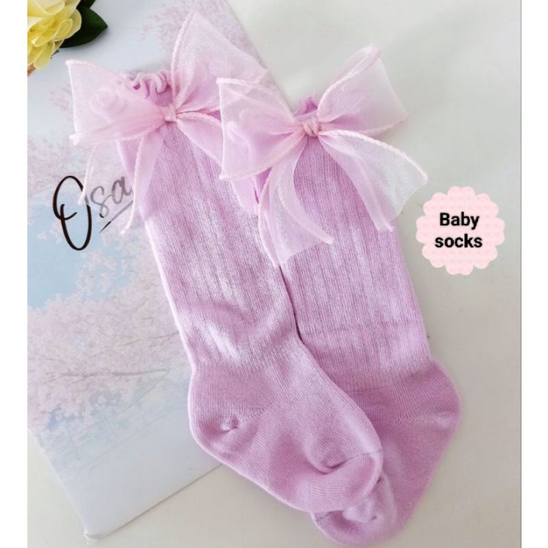 (GANBARU) KAOS KAKI PANJANG ANAK | KAOS KAKI BAYI PEREMPUAN | KAOS KAKI PITA LUCU | BABY SOCKS PREMIUM QUALITY