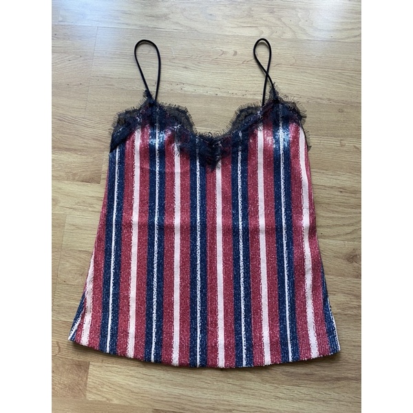 PRELOVED ZARA blouse TANK TOP sequin size Small S stripes garis