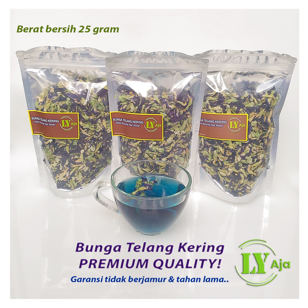 Teh Bunga Telang Kering 50 gram 25 gr LY Aja Butterfly Pea Organik Tumpuk Premium