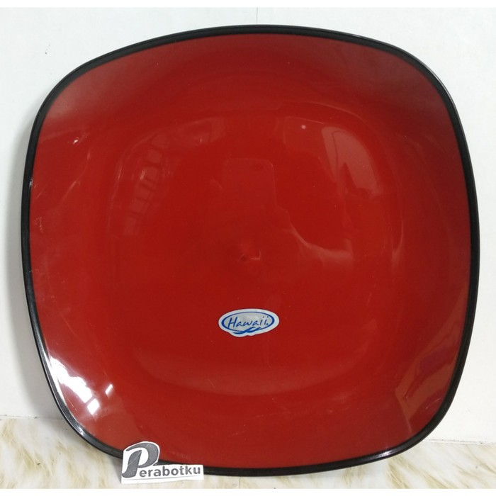 Piring Segi Ceper Plastik Hawaii 6886 JP / Piring Makan Saji Warna Hitam Merah