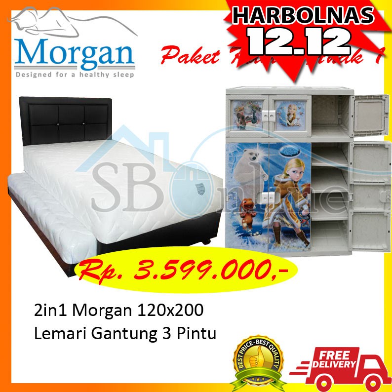 CRAZY SALE 2IN1 SORONG ANAK 120X200 SPRINGBED MORGAN &amp; LEMARI PLASTIK