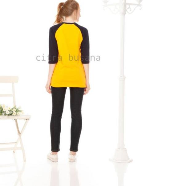 ◙ KAOS RAGLAN COMBED KUNING KUNYIT - NAVY LENGAN 3/4 dan PANJANG ★