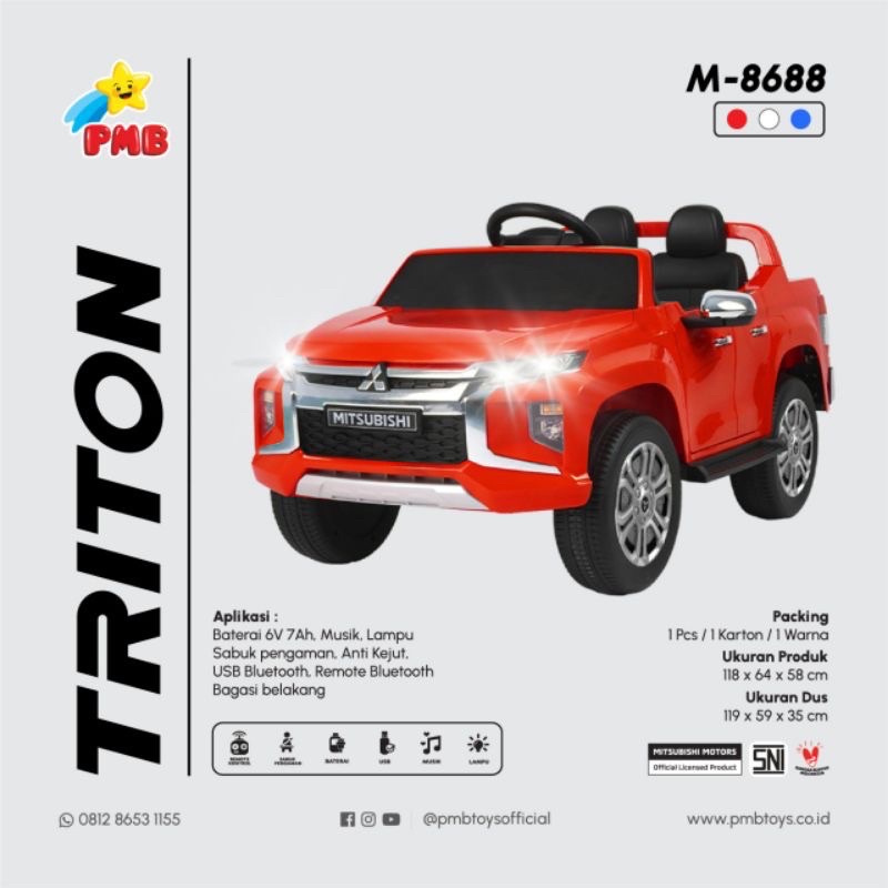 MOBIL AKI MAINAN ANAK MITSUBISHI TRITON LISENSI PMB M-8688 / M8688 / M 8688-1
