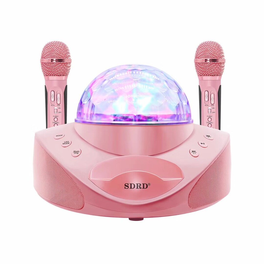 Speaker Karaoke Wireless Bluetooth SDRD SD 308 Original Lampu LED Disco Speaker Microphone SD308 Family KTV Karaoke Lampu Disco