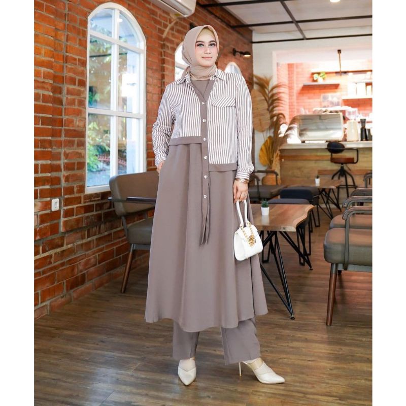 Hanum Set 3in1 / Setelan Wanita / Tunik Rompi Dan Celana / Setelan Tunik Dewasa / Setelan Wanita
