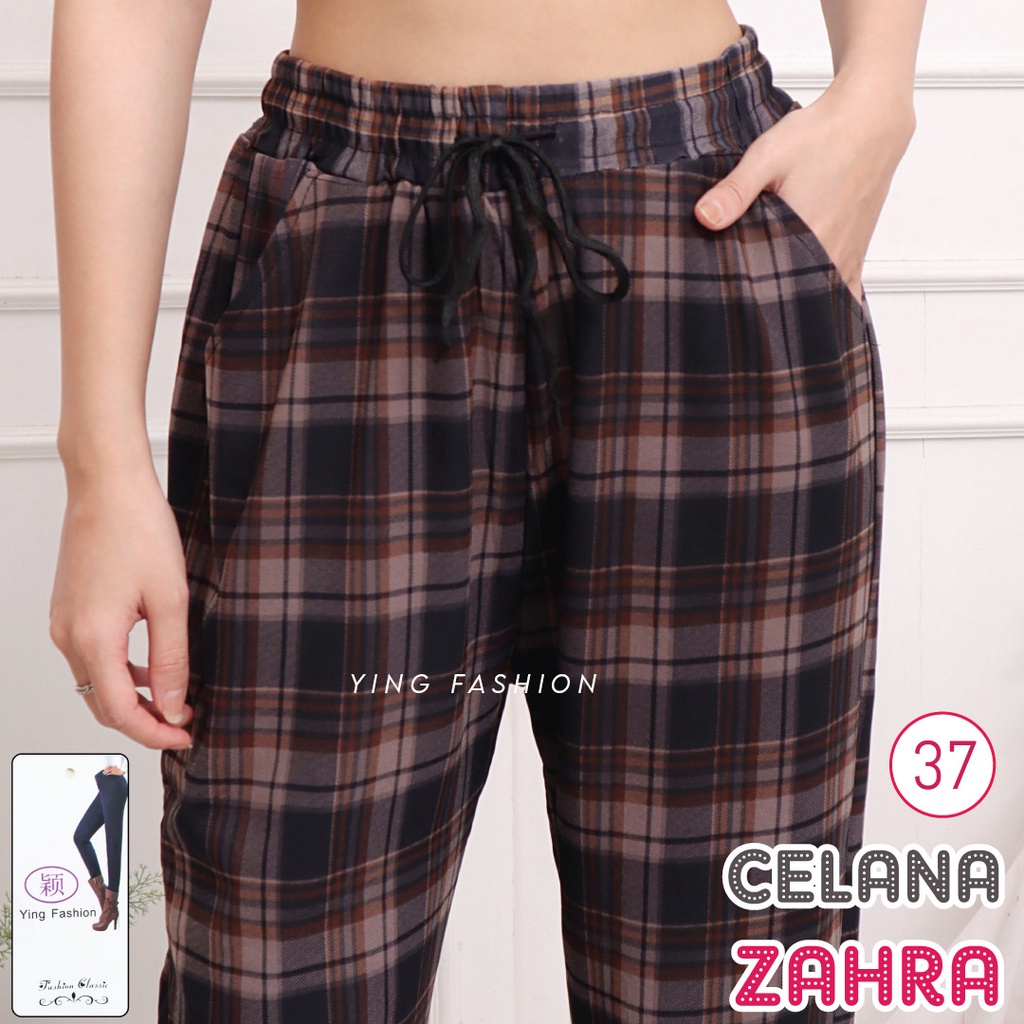 CELANA YING # 37 / CELANA SALUR WANITA / CELANA HITAM / CELANA BAHAN MELAR / Celana tartan kotak wanita / CELANA YING FASHION