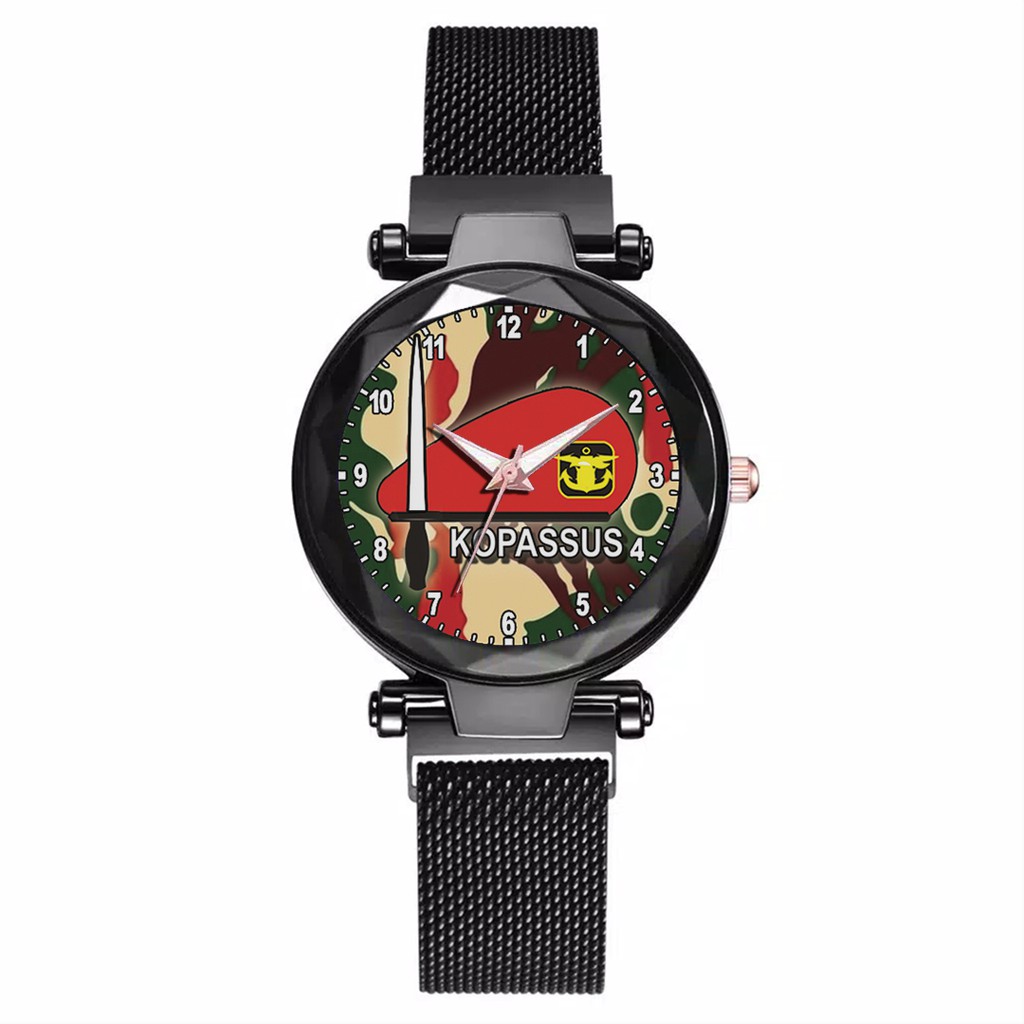 Jam Tangan Wanita Custom - KOPASSUS BAYGROUND LORENG MOTIF 2 Free Box &amp; Batre Cadangan