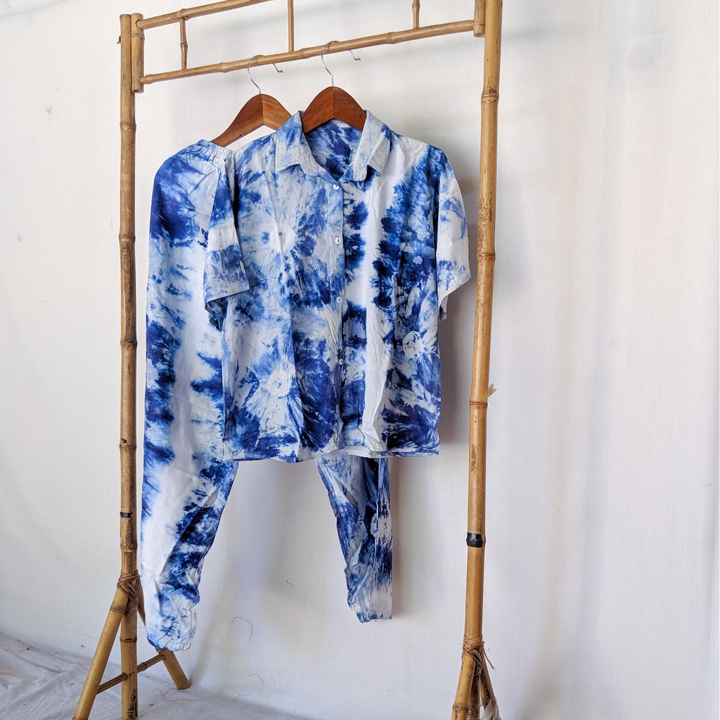 Setelan Shibori One Set Tie Dye individually tie dyed by hand Short Sleeve