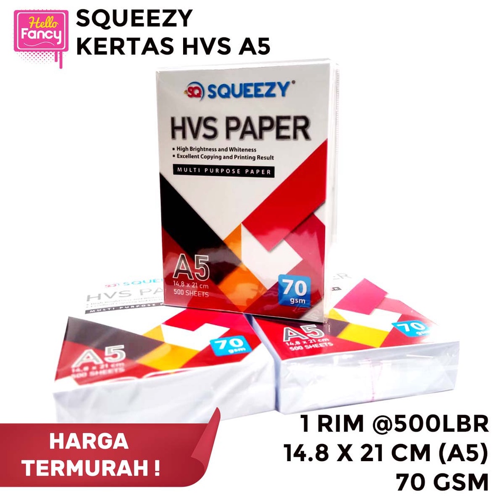 

Kertas HVS A5 Neuro 70gsm / Hvs Putih Perpack isi sekitar 400 lbr / Kertas HVS A5 Squeezy 500 lbr