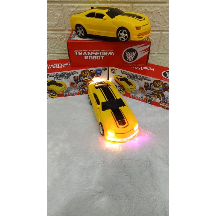 mainan anak mobil bisa jadi robot Transformen Bumbleble Music Lampu