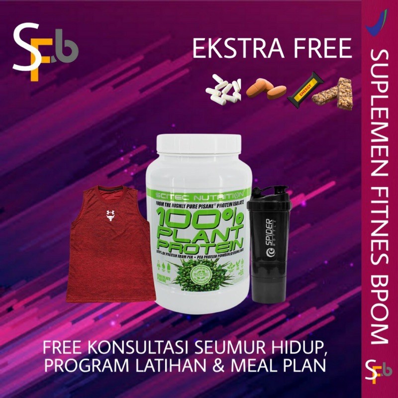 SCITEC NUTRITION 100% PLANT PROTEIN 2 LBS SUPLEMEN SUSU FITNES FITNESS TINGGI PROTEIN GYM KESEHATAN