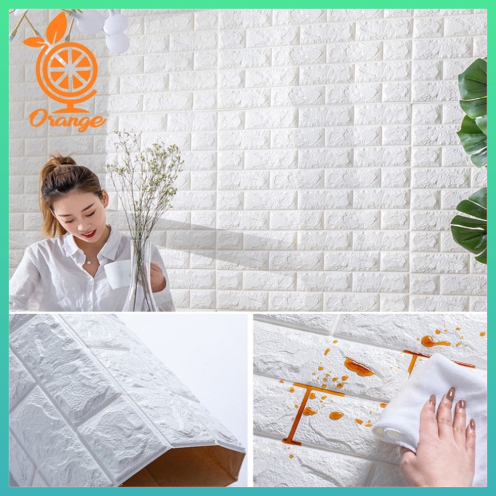 COD Paket Termurah Wallpaper Foam 3D Bata Putih/White Brick/Stiker Dinding Modern 70 x 77 cm Worldhome66