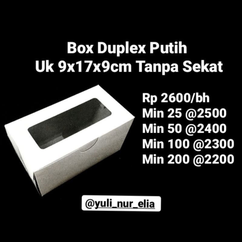 

Box duplex putih ukuran 9x17x9cm tanpa sekat