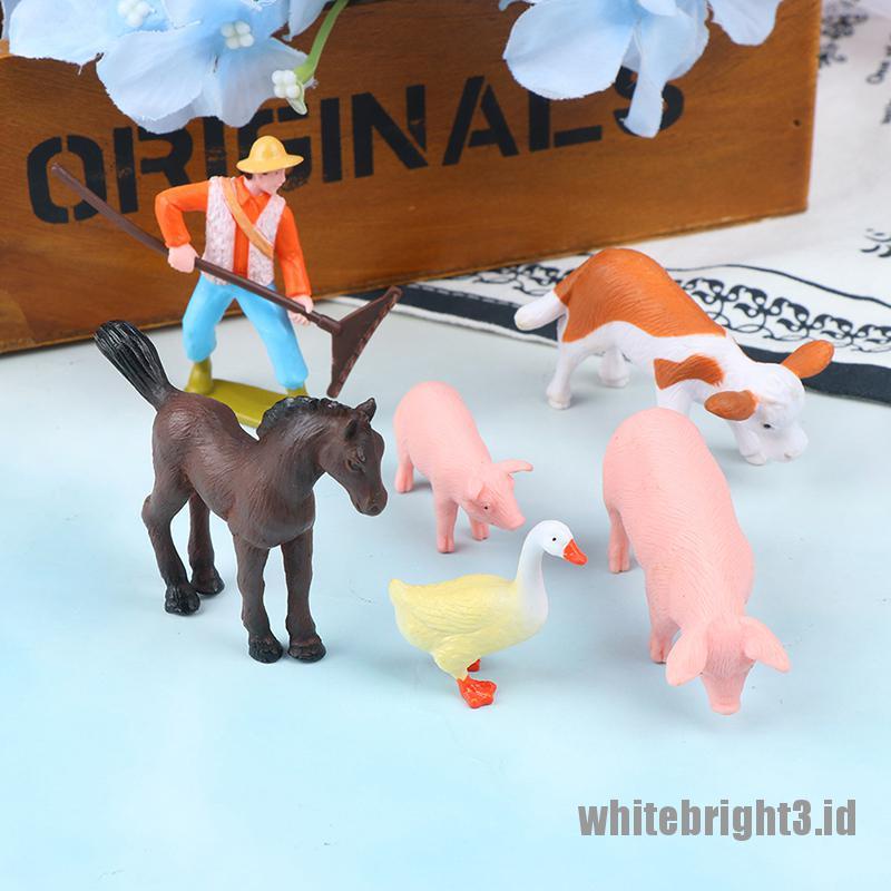 (white3) Miniatur Model Binatang Peternakan Babi / Kuda / Sapi / Bebek DIY