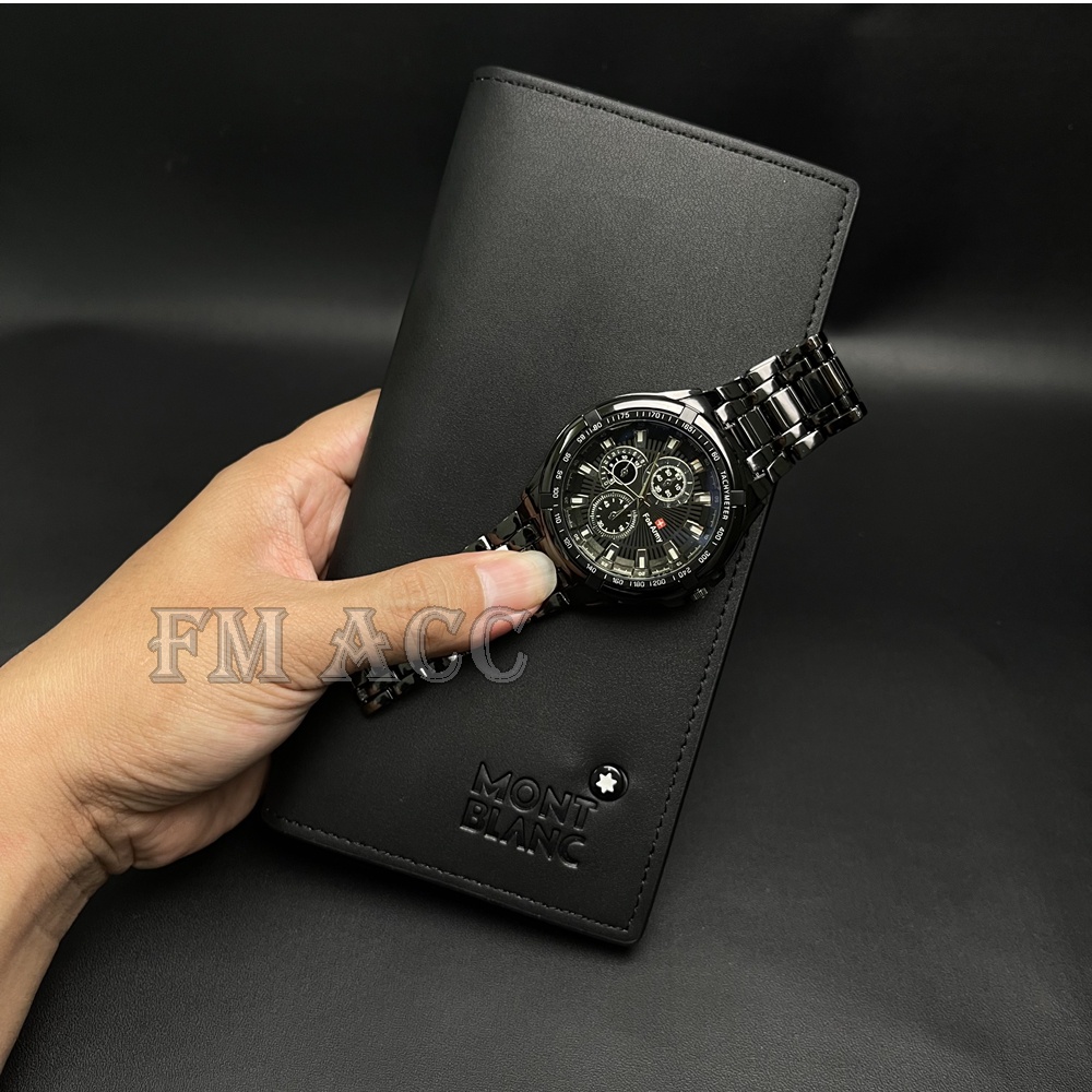 PAKET PREMIUM-Dompet Pria Panjang Import Kulit Gratis Jam Tangan Pria Portive Stainless-TERBARU