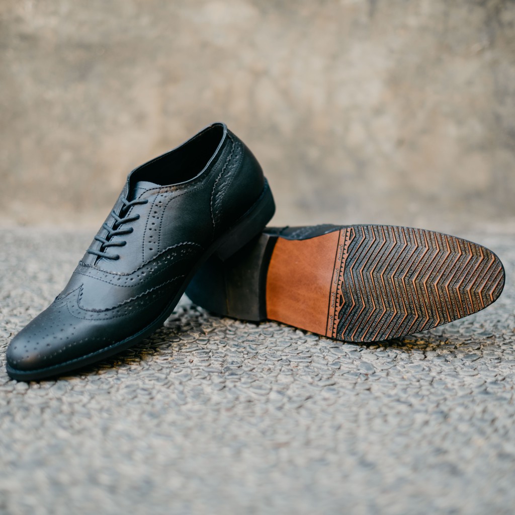 HALSTEN BLACK |FORIND x Greata| Sepatu Kulit Asli Formal Vintage Klasik Pria/Men Longwing Footwear