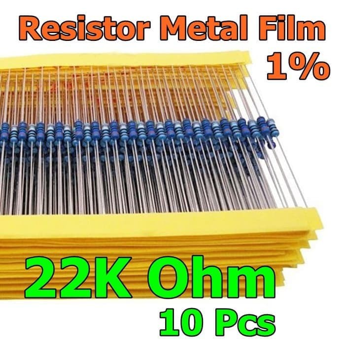 Per 10pcs Resistor Metal Film Nilai 22K Ohm 0.25 watt