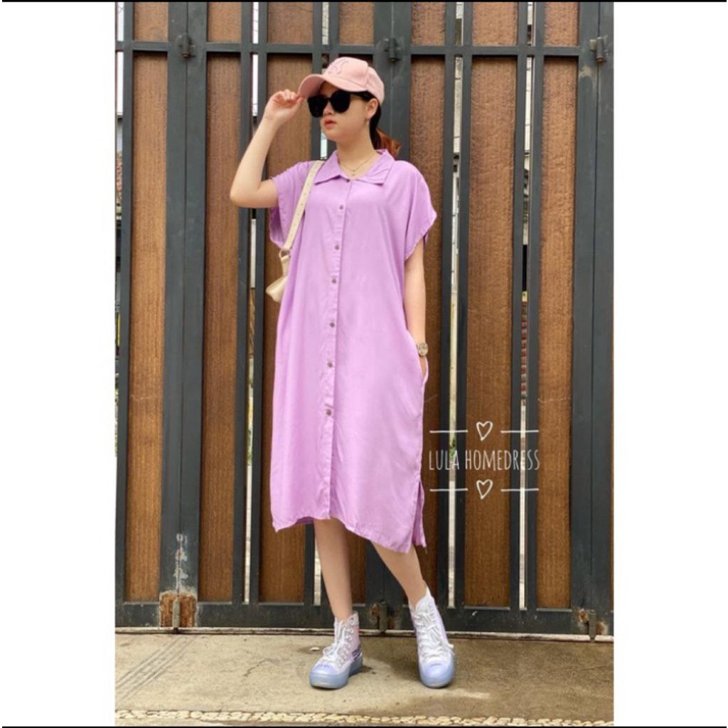 Tunik Wanita Muslim Korean Steel Jumbo Terbaru 2021 Kekinian Polos Home Dress MIDI Lula mat Rayon super halus tebal tidak nerawang  LD 120cm PB 105cm Jumbo  Muat BB 90kg
