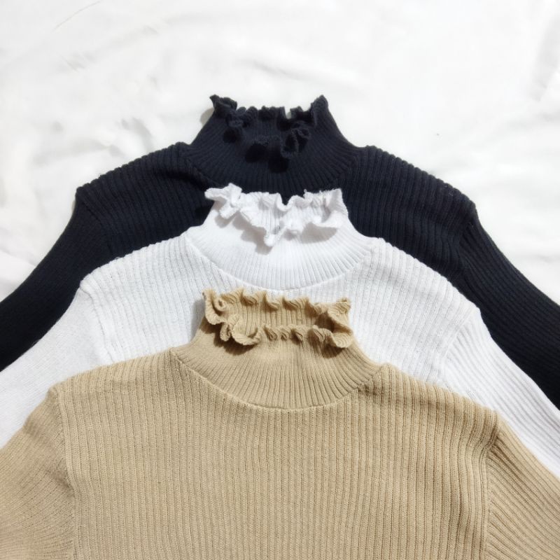 DAISY CURLY SWEATER | TURTLENECK KRIWIL LENGAN PANJANG | SWEATER KRIWIL-Crem