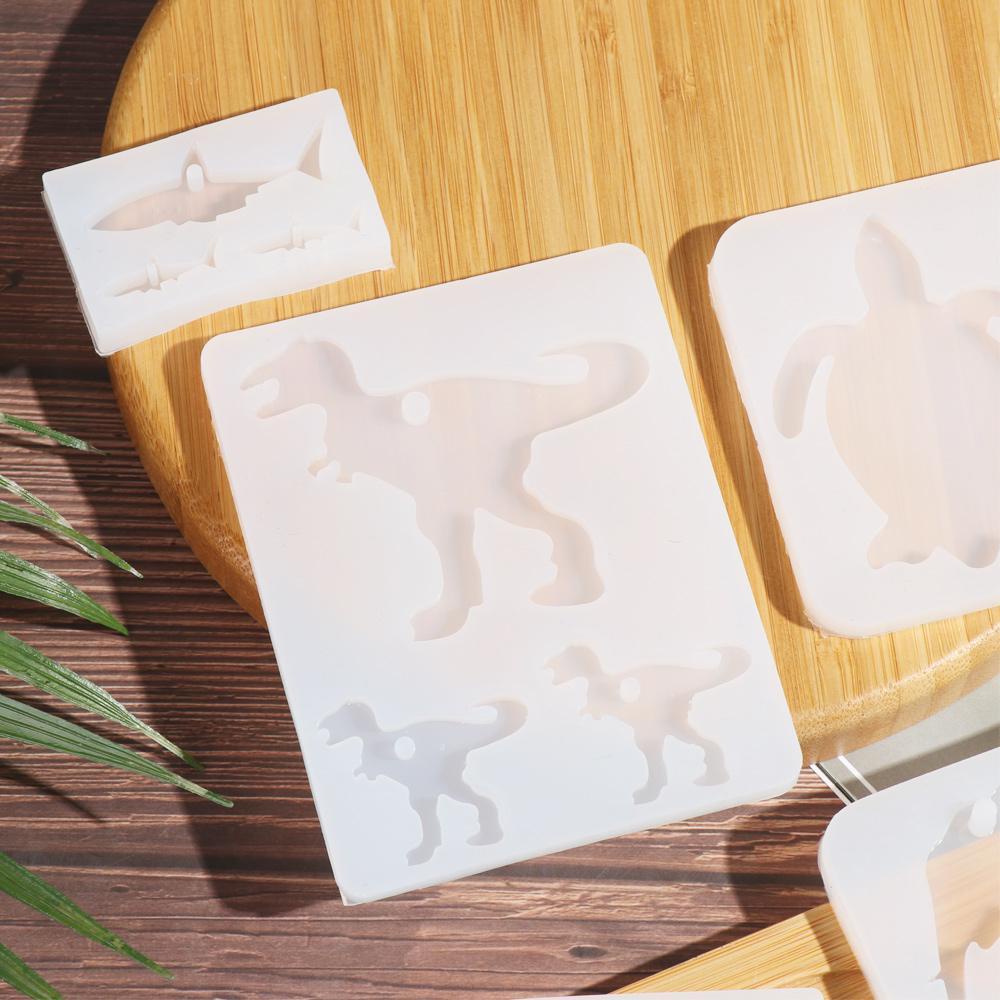 R-flower Animal Resin Cetakan Dekorasi Rumah Dinosaurus Hiu Gajah DIY Epoxy Gantungan Kunci Decor Making Props Silicone Casting Cetakan