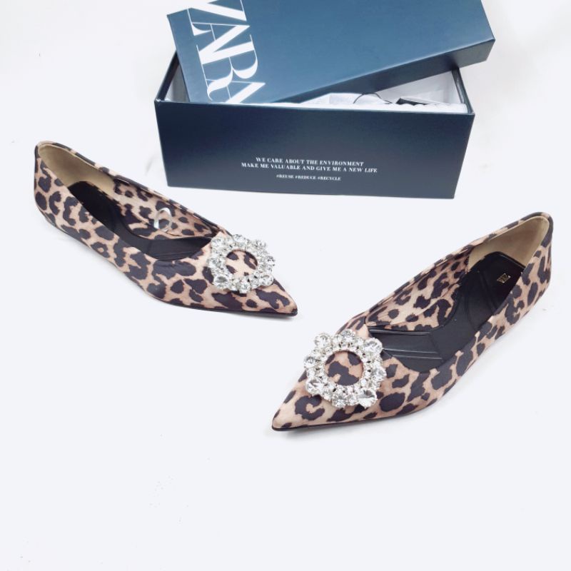 ZR Shimmery with Leopard Print Flat Shoes