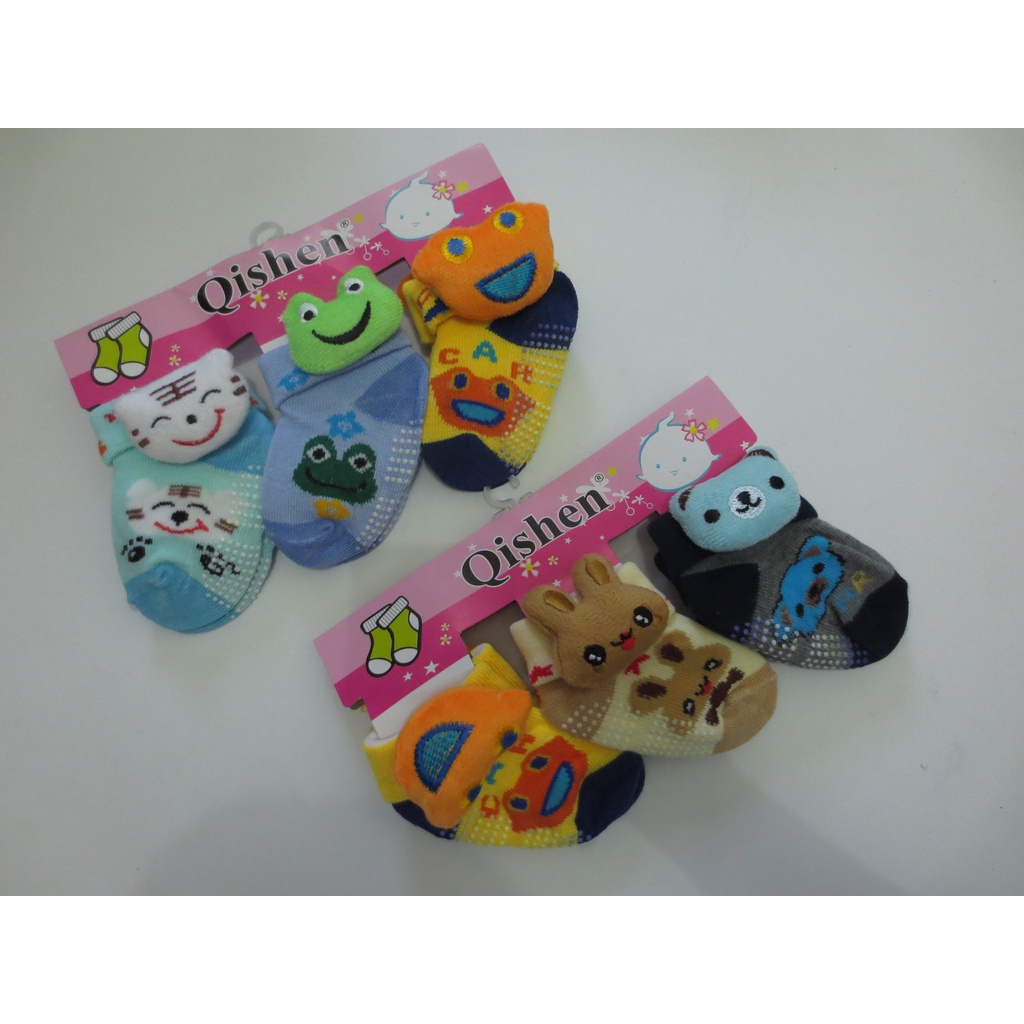 (3Pasang) Kaos Kaki Bayi Boneka Motif 3in1 0-6 bulan