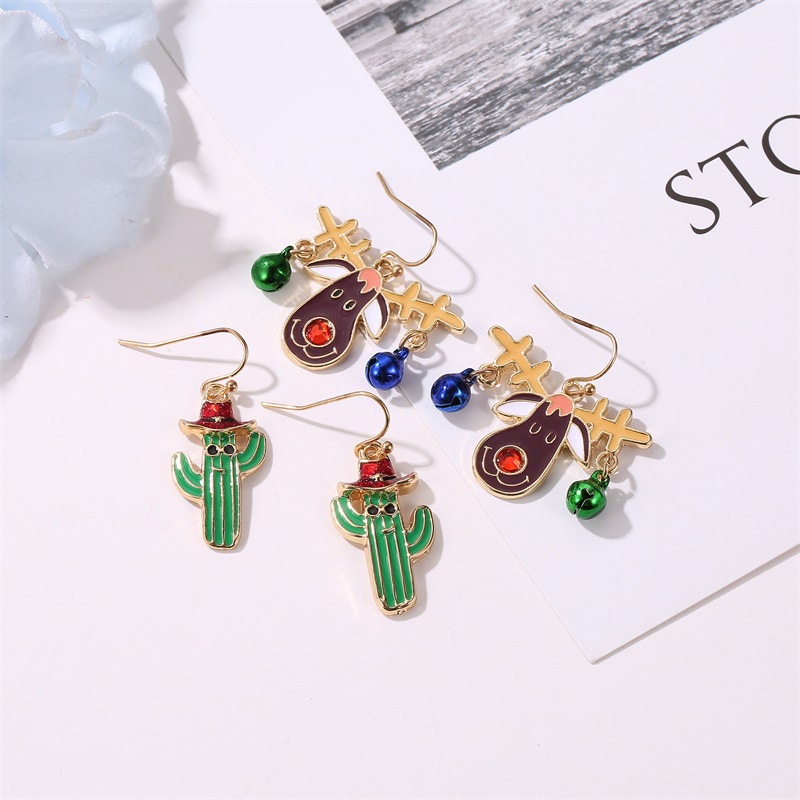 Kepingan Salju Pita Anting-Anting Elk Bell Liontin Anting-Anting Lucu Wanita Anting-Anting Hadiah Natal Fashion Perhiasan