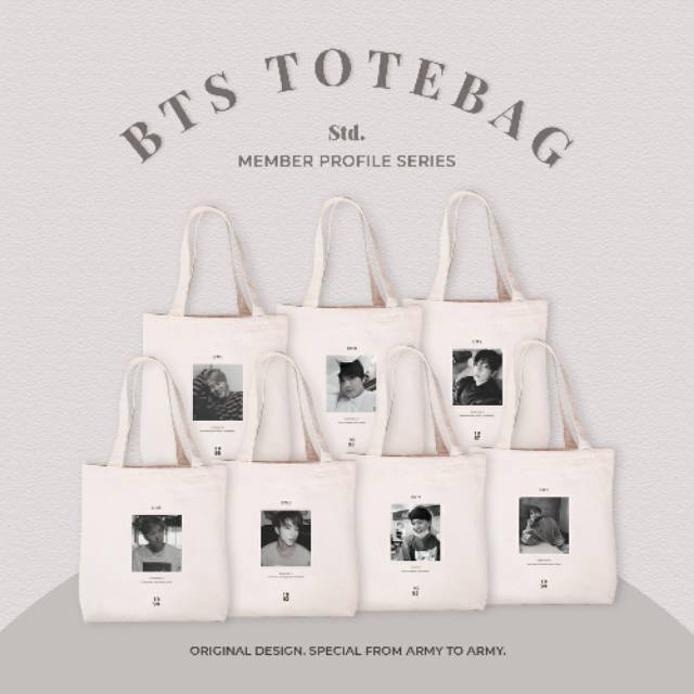BTS Custom ToteBag KPOP aesthetic BF Material RM Jin Suga JHope Jimin V JK Tas Sekolah/Tas Kuliah
