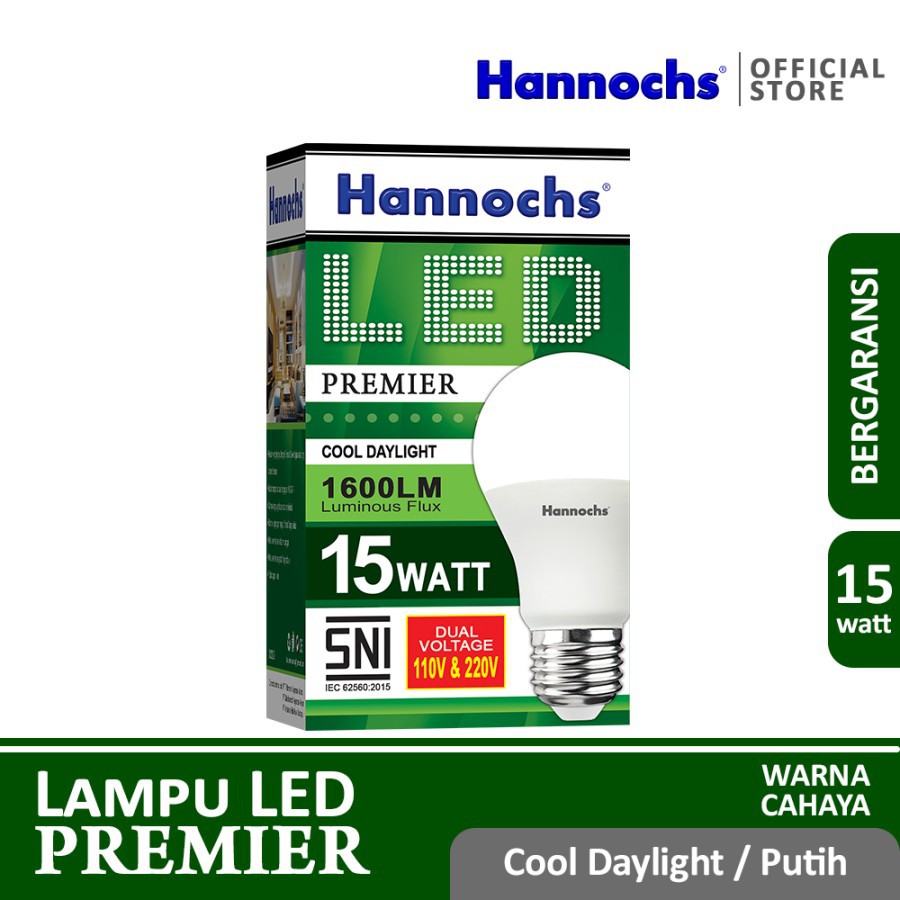 HANNOCHS PREMIER 15 WATT - Bola Lampu LED E27 15 Watt - Garansi 1 Tahun