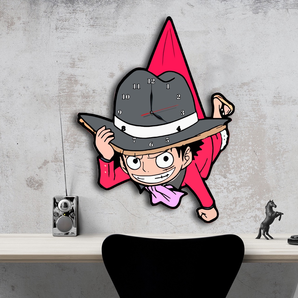 Jam Dinding Pola Unik Design Onepiece Special Edition Free Vintage Box + Baterai-Luffy