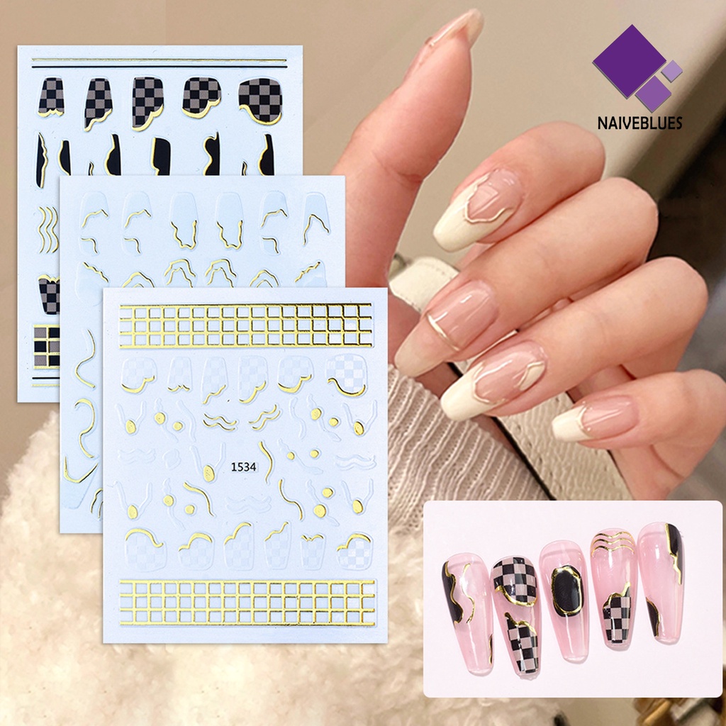 Naiveblue &gt; Stiker Kuku 3D Ultra Tipis Motif Geometri Untuk Dekorasi Nail Art / Manicure