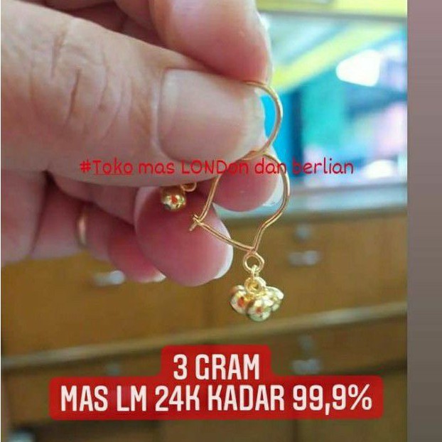 Anting Bulat gantung. Mas London 24K. Kadar 99,9%.
