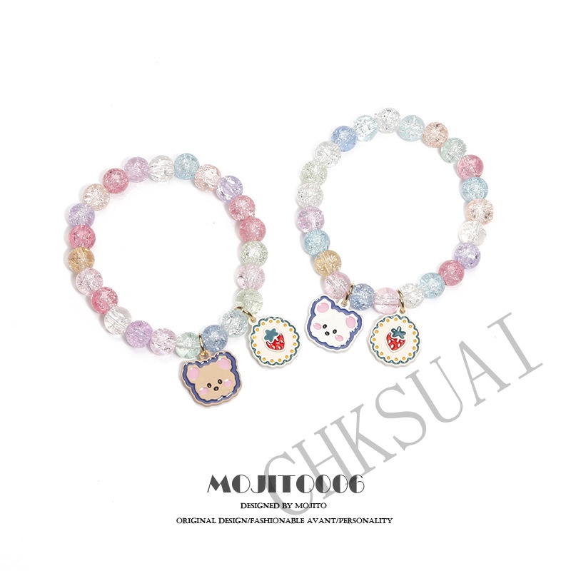 Gelang Manik-Manik Kristal Desain Good Luck Bear Gaya Korea Untuk Wanita