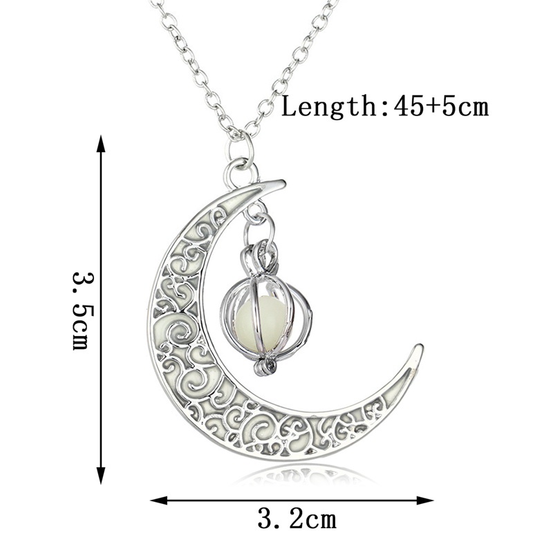 Glow In The Dark Luminous Fashion Necklace Moon&amp;Pumpkin Pendant Silver Plated