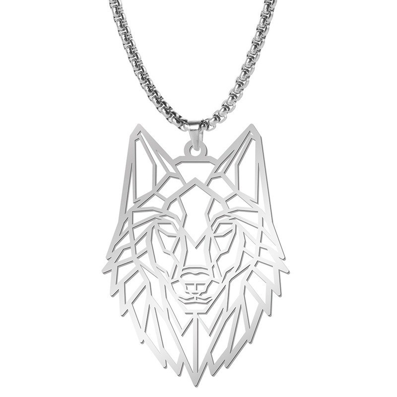 Fancyqube Viking Fashion Wolf Pendant Stainless Steel Hollow Animal Necklace Men Jewelry