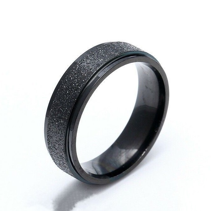 cincin titanium pria wanita model pasir hitam