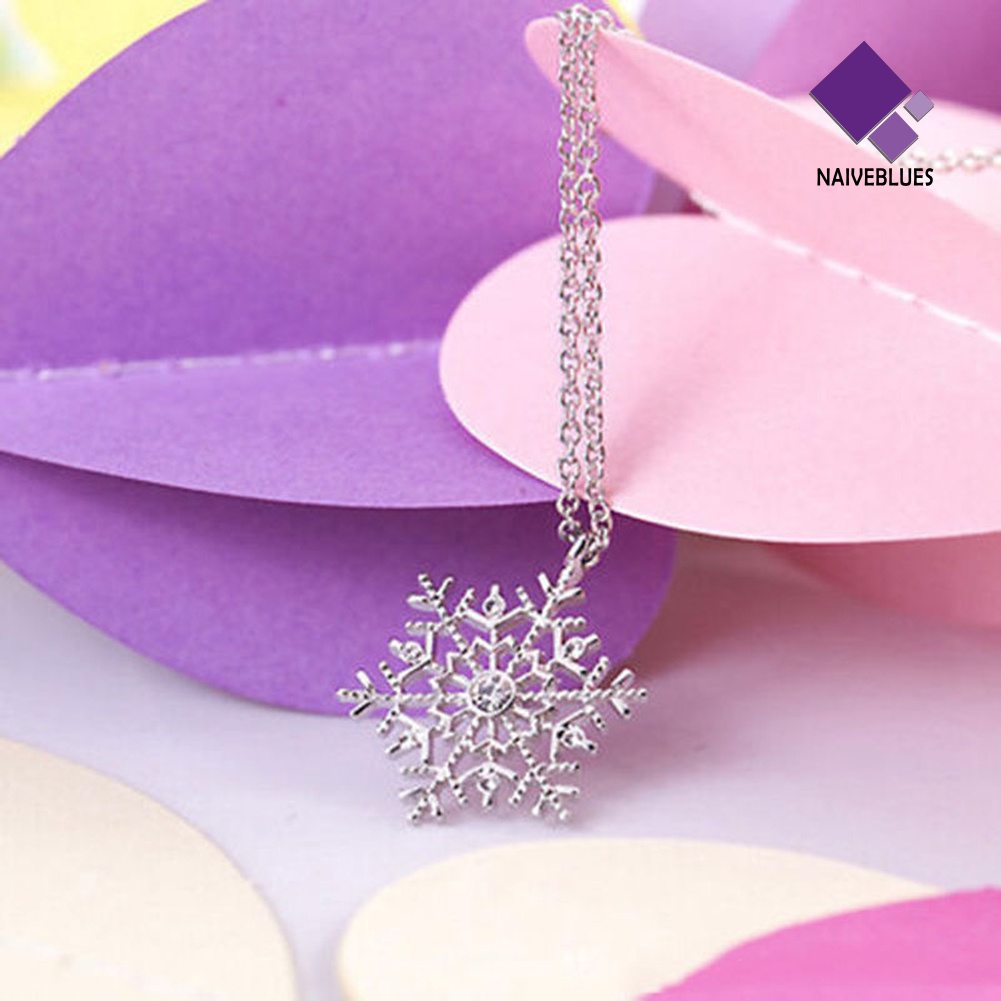 Kalung Rantai Desain Frozen Snowflake Aksen Berlian Imitasi Untuk Hadiah Natal