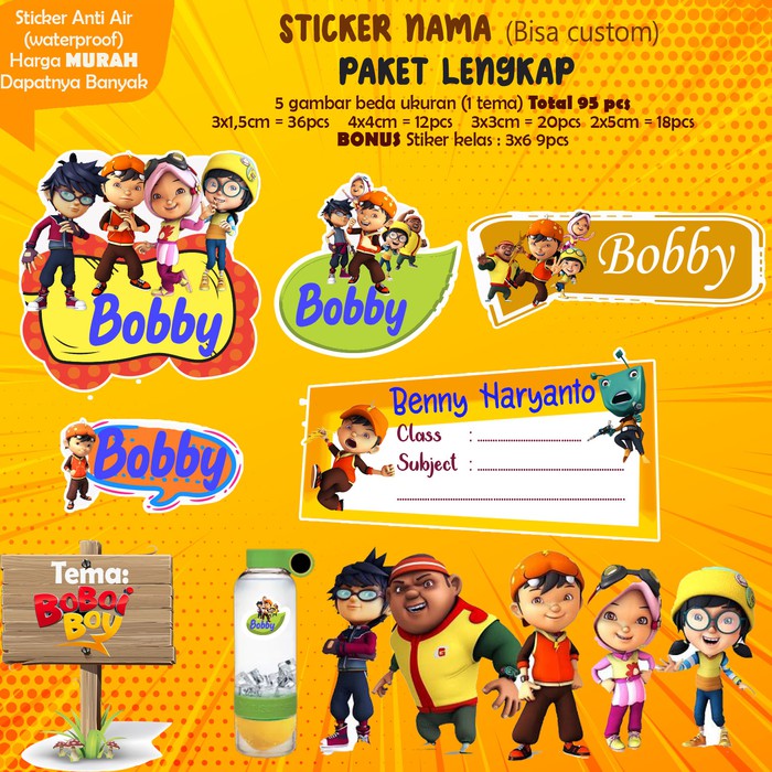  Sticker  Nama Lucu  Custom Kartun Cartoon Waterproof 