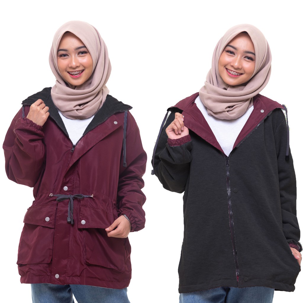 Jaket Wanita Terbaru Jaket Motor Harian Jaket Outdoor Parasut Bolak Balik Jaket Pria Wanita Bahan Taslan ZN 100% Windproof Jaket Gunung Outdoor Semi Parka