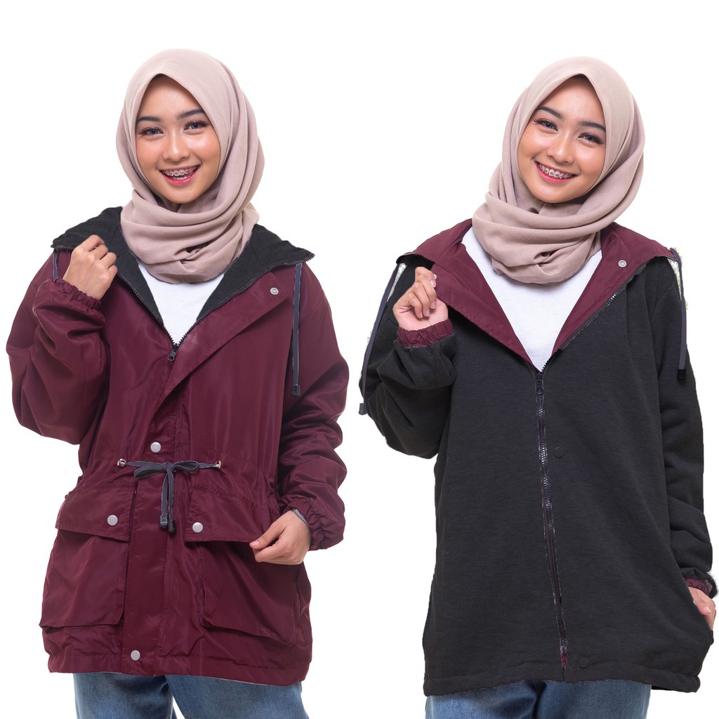 Jaket Parasut Wanita Parasit Outdoor Waterproof Outerwear Anti Air Bolak Balik Warna Kombinasi Hoodie Wanita Murah