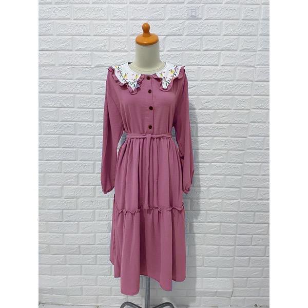 MIDI DRESS VIONA MIDI DRESS KERAH BORDIR MIDI BUSUI BUMIL MUSLIM