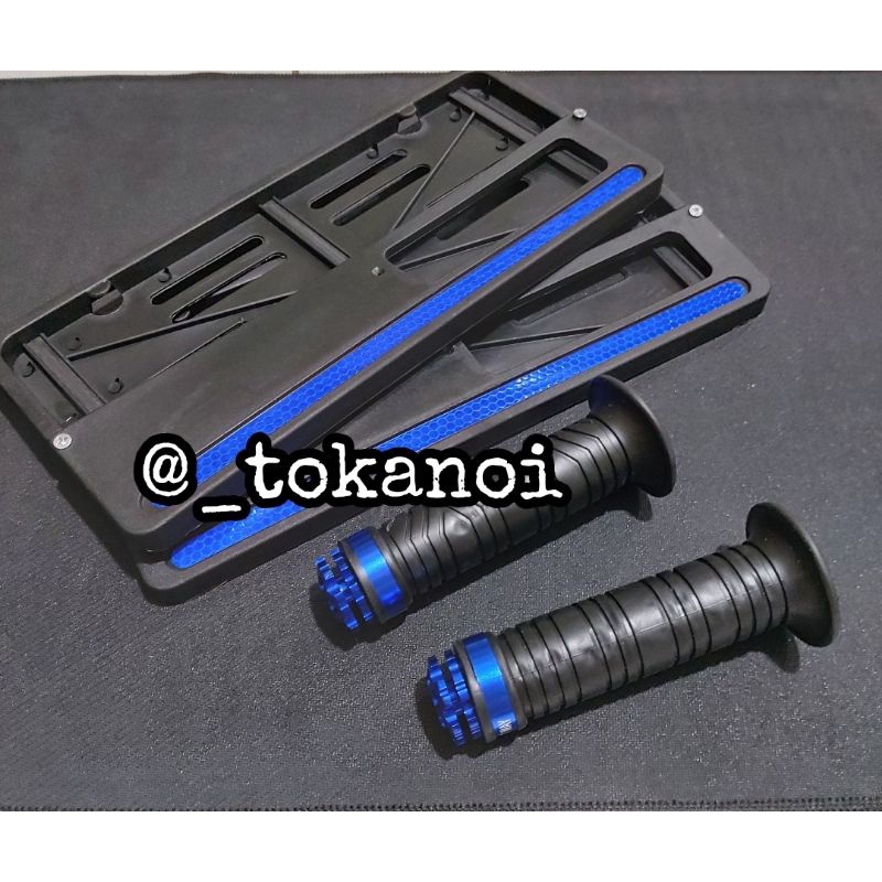 Paket murah dudukan plat nomor motor+grip ring universal honda yamaha suzuki kawasaki