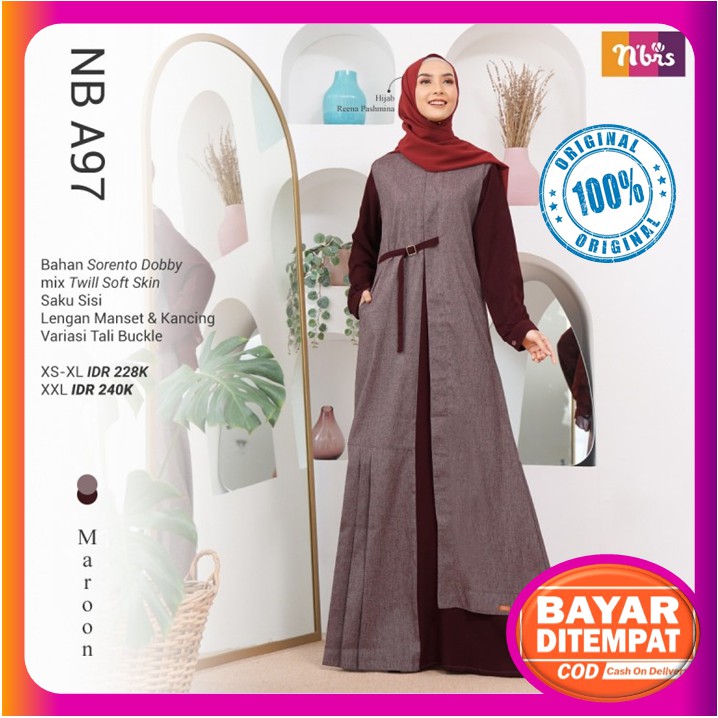 Gamis Nibras Terbaru 2021 Promo Baju Gamis Nibras Wanita Dewasa Maroon Original NB A97 NBA97  NBA 97