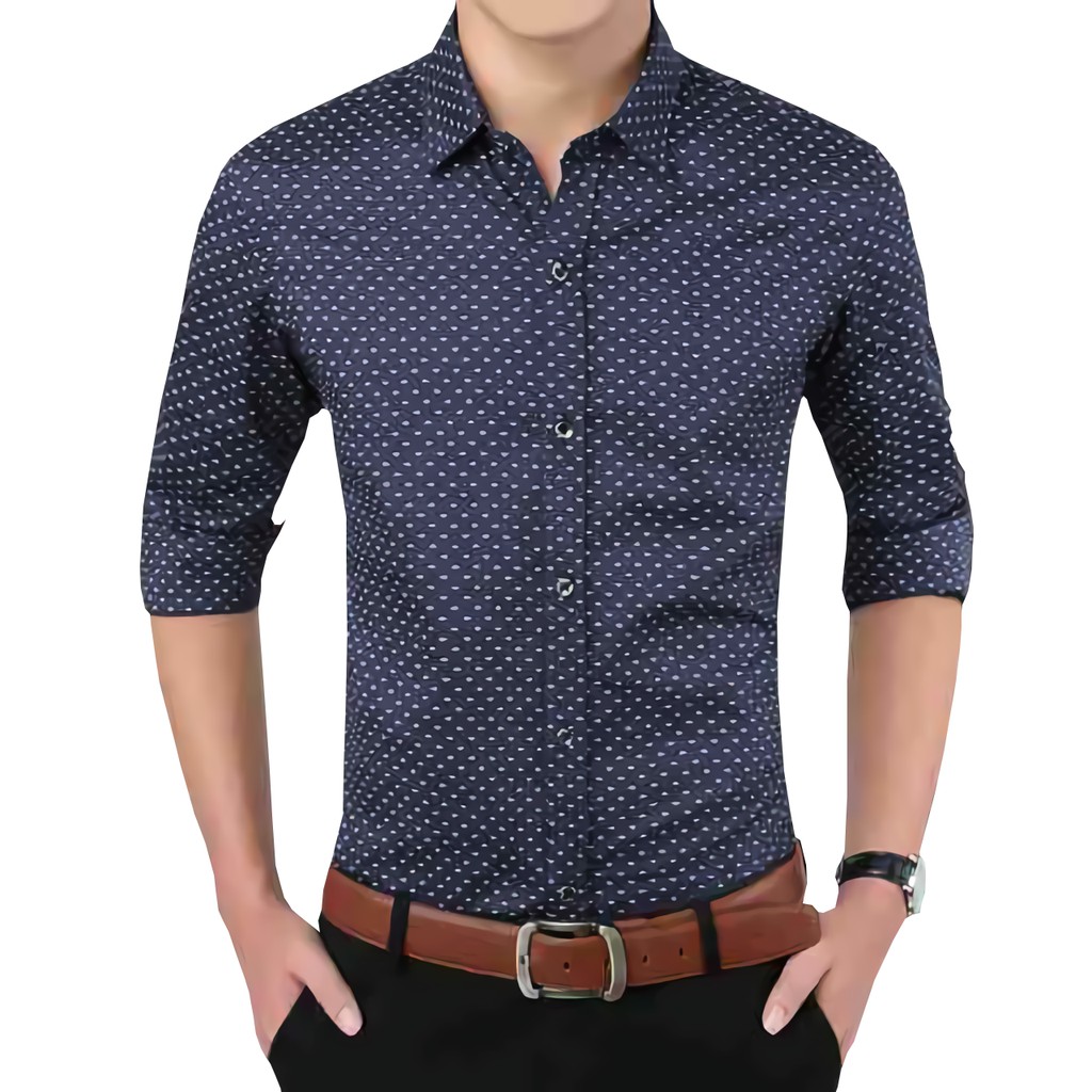 KEMEJA CASUAL POINT PRIA BAJU COWOK WARNA BLACK BAHAN KATUN TEBAL DINGIN STRETCH IMPORT BEST QUALITY