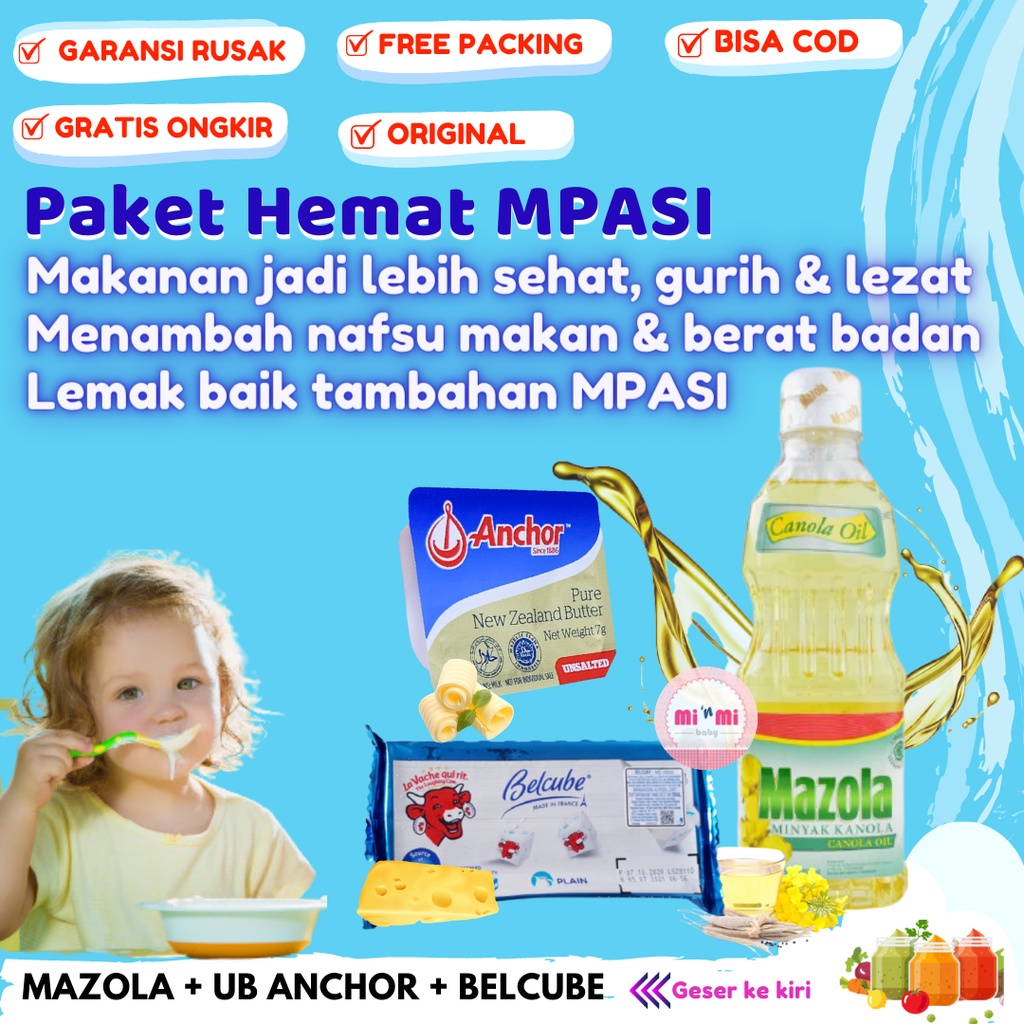Paket mpasi makanan bayi 6 bulan lengkap unsalted butter anchor mazola canola oil keju mpasi belcube